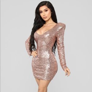 Fashion Nova Rose Gold Sequin Mini Dress | Long Sleeve | Size L